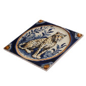 Leopard Cheetah Navy Blauw Antiek Vintage Tegeltje (Zijkant)