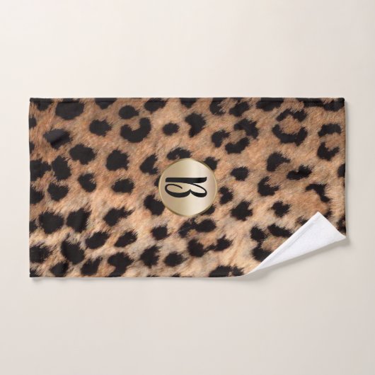 Leopard Cheetah Poster de animal Chic Monogramme (Serviette à main)