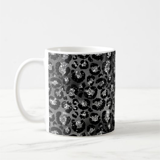 Leopard Cheetah Print Black Silver Grey Koffiemok (Links)