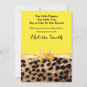 Leopard Cheetah Print Bright Yellow Bow Invitation Kaart