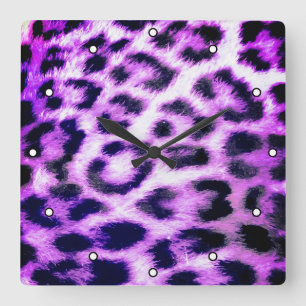 Leopard Cheetah Print Faux Bont roze met Stippen Vierkante Klok