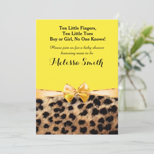 Leopard Cheetah Print Helder Gele Bow Uitnodiging (Staand voorkant)