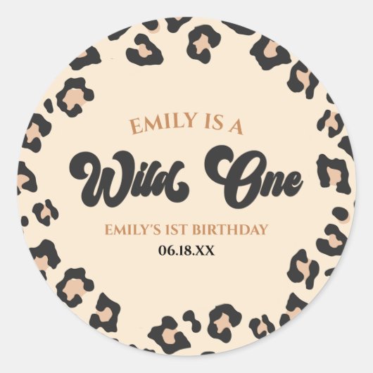 Leopard Cheetah Print Wild Een 1e verjaardagsfeest Ronde Sticker (Voorkant)