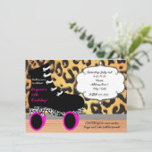 Leopard Cheetah Roller Schaats Skating Invitation Kaart (Staand voorkant)