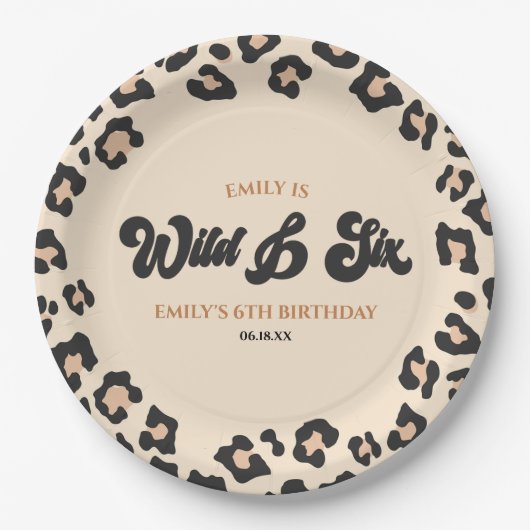 Leopard Cheetah Wild en Zes 6e Verjaardagsfeestje Papieren Bordje (Voorkant)