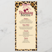 Leopard Cherry Pink Bow Birthday Menu (Voorkant)