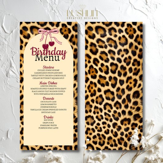 Leopard Cherry Pink Bow Birthday Menu
