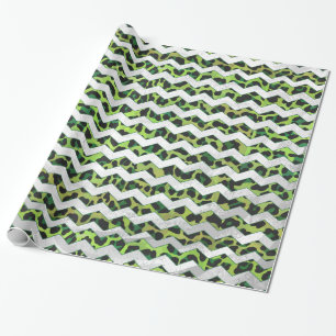 Leopard Chevron Black en Green Print Cadeaupapier