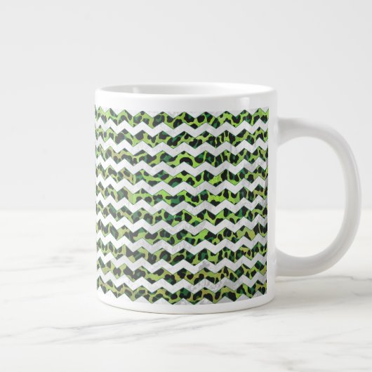 Leopard Chevron Black en Green Print Extra Grote Mok (Rechts)