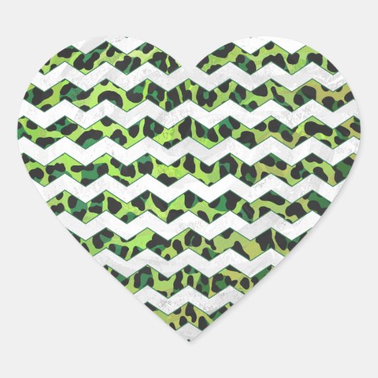 Leopard Chevron Black en Green Print Hart Sticker (Voorkant)