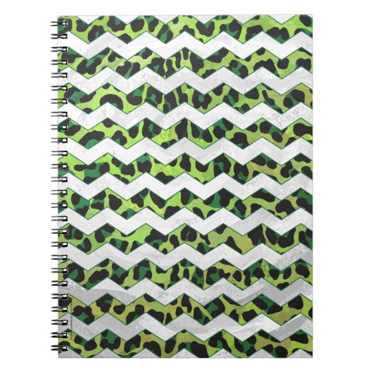 Leopard Chevron Black en Green Print Notitieboek (Voorkant)