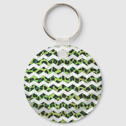 Leopard Chevron Black en Green Print Sleutelhanger (Voorkant)