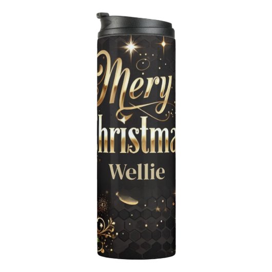 Leopard Christmas Gold Personalized Tumbler Thermosbeker (Geroteerd rechts)