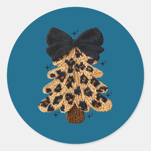 Leopard Christmas Tree,christmas Coquette Bow Yarn Ronde Sticker (Voorkant)