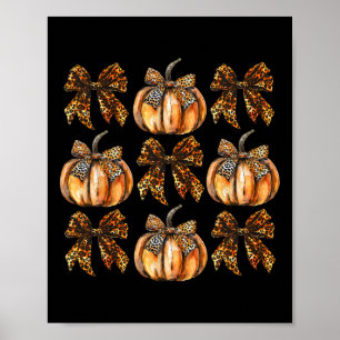 Leopard Coquette Bow Pumpkin Thanksgiving Herfst F Poster