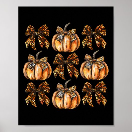 Leopard Coquette Bow Pumpkin Thanksgiving Herfst F Poster (Voorkant)