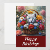 Leopard Cub dans un panier de fleurs carte de voeu (Devant / Derrière)
