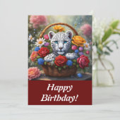 Leopard Cub dans un panier de fleurs carte de voeu (Debout devant)