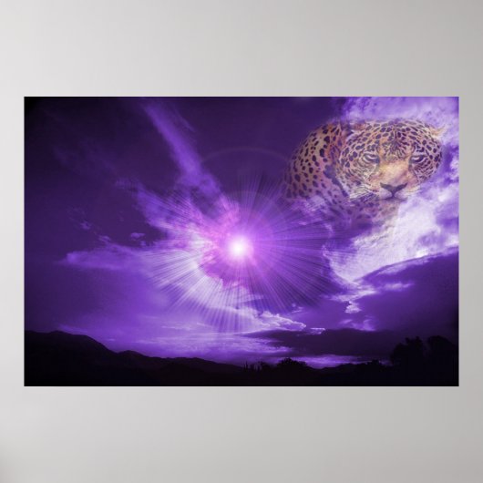 Leopard dans le ciel violet. affiche (Devant)