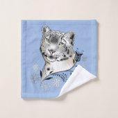 Léopard des neiges et flocons de neige (Gant de toilette)
