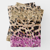 Leopard Dier Goud Girly Pink Glitzy Glitter Inpakpapier Vel (In situ)