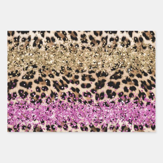 Leopard Dier Goud Girly Pink Glitzy Glitter Inpakpapier Vel (Voorkant)
