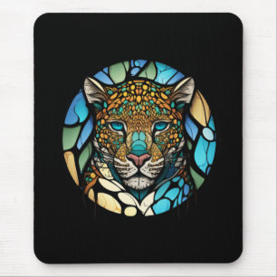 Leopard Dierenportret Glas in lood Wildlife Art Muismat