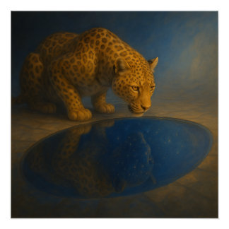 Leopard Drinking from a Starry Pool – GeoWild Art Perfect Poster
