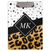 Leopard en Black and White Polka Dots Monogramed Klembord (Voorkant)