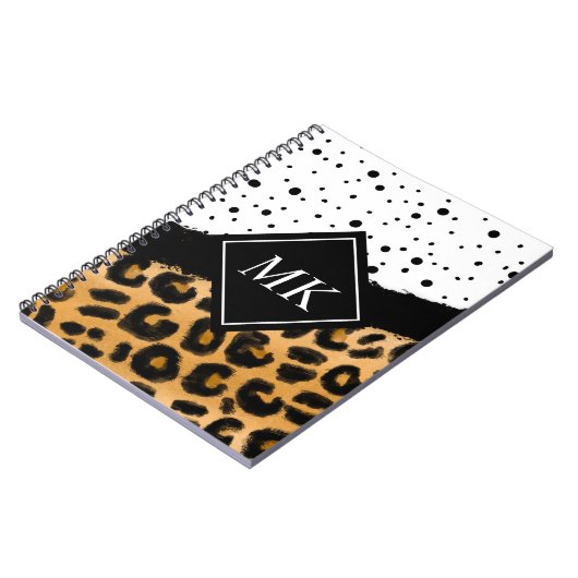 Leopard en Black and White Polka Dots Monogramed Notitieboek (Linkerzijde)