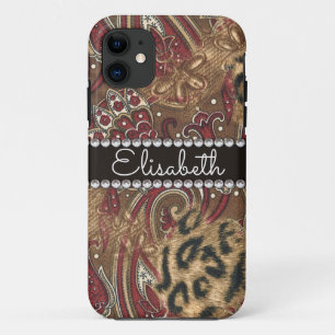 Leopard en Paisley Pattern Voeg Naam toe iPhone 11 Hoesje