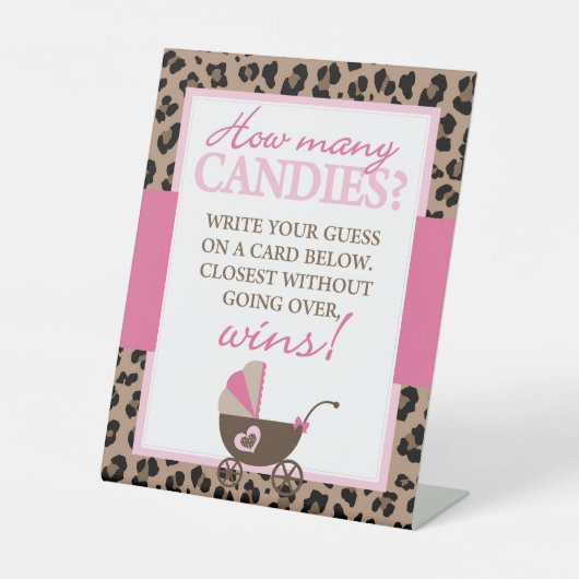 Leopard en Roze Hoeveel Snoepjes spel Reclamebord Met Voetstuk (Voorkant)