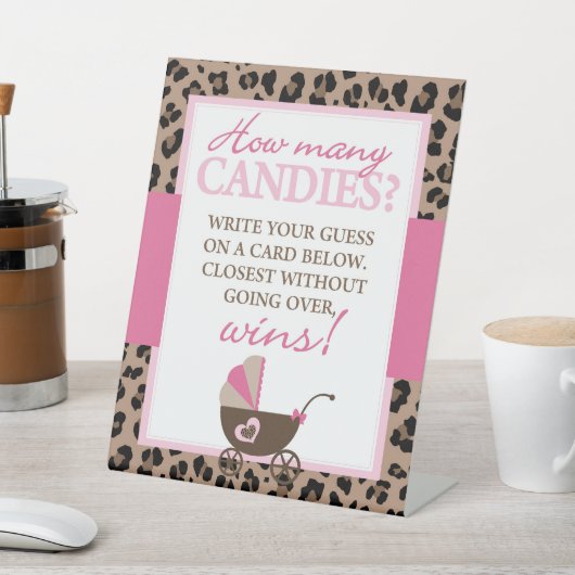Leopard en Roze Hoeveel Snoepjes spel Reclamebord Met Voetstuk (Insitu)