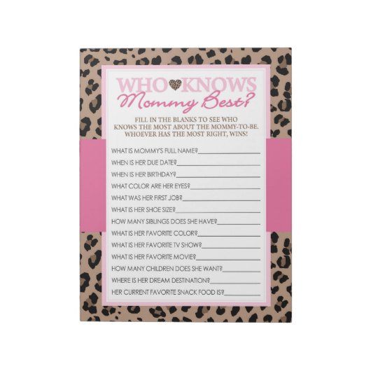 Leopard en Roze Wie Weet Mama Beste Spel Pack Notitieblok (Gedraaid)
