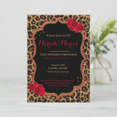 Leopard en Rozen Birthday Invite Kaart (Staand voorkant)