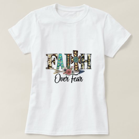 Leopard Faith Over Fear Cross Flowers Westerne Chr T-shirt (Design voorkant)
