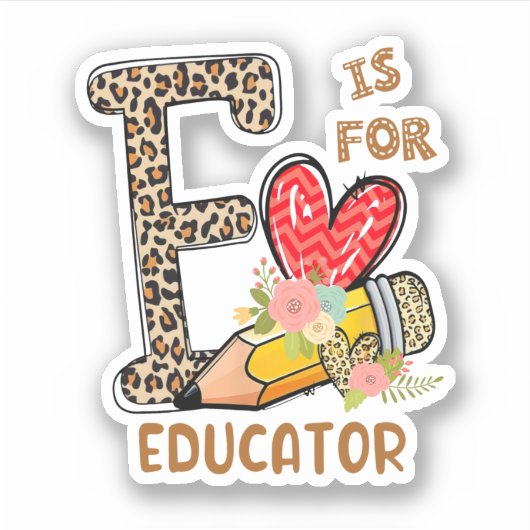 Leopard Flowers Educator Terug naar School Sticker (Voorkant)