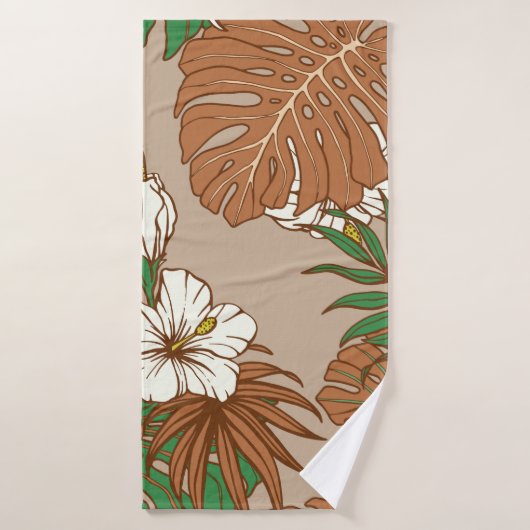 Léopard fourrure tropicale feuille fleurs d'hibisc (Serviette de bain)