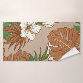 Léopard fourrure tropicale feuille fleurs d'hibisc (Serviette de bain)