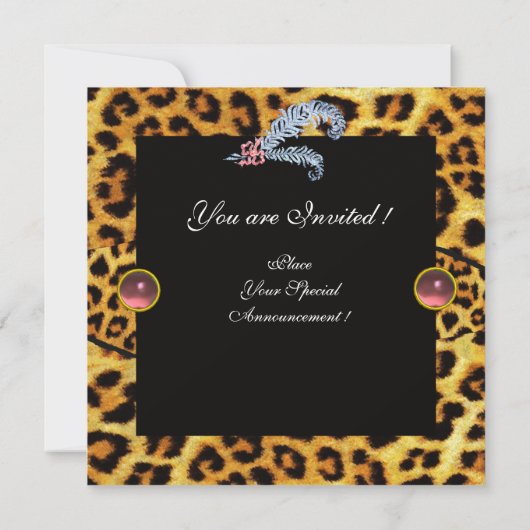 LEOPARD FUR RIBBON EN DIAMOND FEATHERS MONOGRAM KAART (Achterkant)