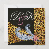LEOPARD FUR RIBBON EN DIAMOND FEATHERS MONOGRAM KAART (Voorkant)
