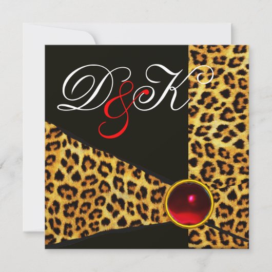 LEOPARD FUR RIBBON, RED RUBY GEMSTONE MONOGRAM KAART (Voorkant)