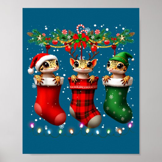 Leopard Gecko In Christmas Socks Lights Leopard Ge Poster (Voorkant)