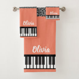 Leopard Gepersonaliseerde NAAM Pianist Piano Keys Bad Handdoek