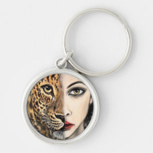 Leopard Girl Face Fantasy Sleutelhanger