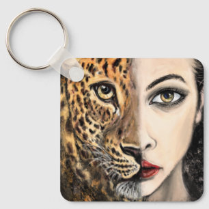 Leopard Girl Face Fantasy Sleutelhanger Painting