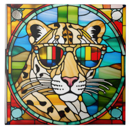 Leopard Glas in lood Decoratieve Tegel Tegeltje