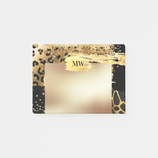 Leopard glazen goudglitter dierprintmonogram post-it® notes (Voorkant)