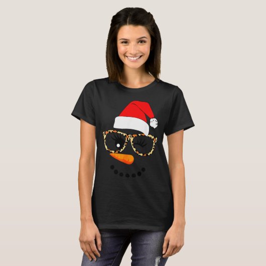 Leopard Gles Santa Claus Snowman Face Christmas Co T-shirt (Voorkant volledig)