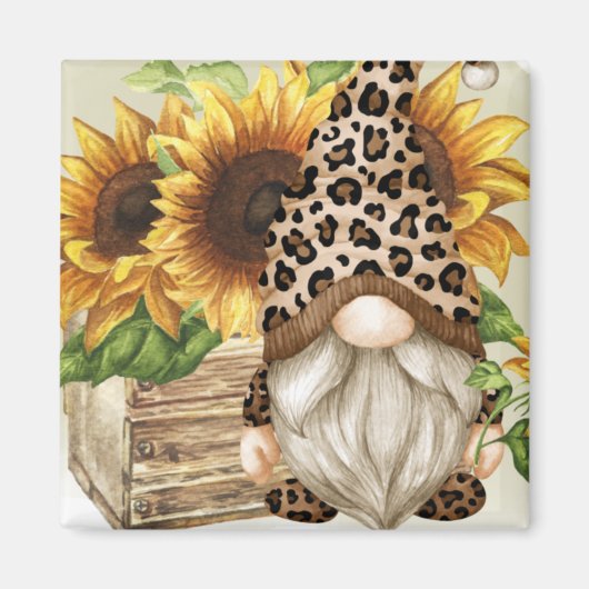 Leopard Gnome Sunflower Magnet Magneet (Voorkant)